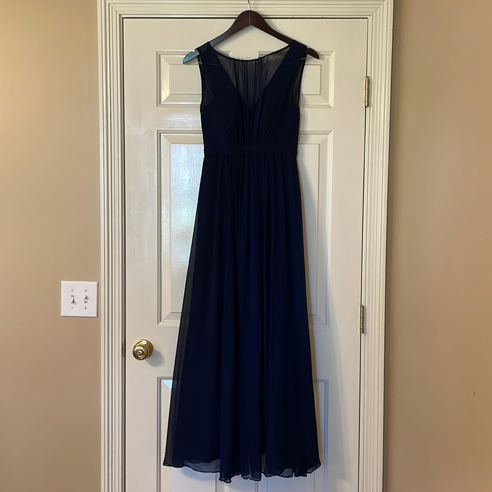 Navy Bridesmaid Dress with illusion neckline